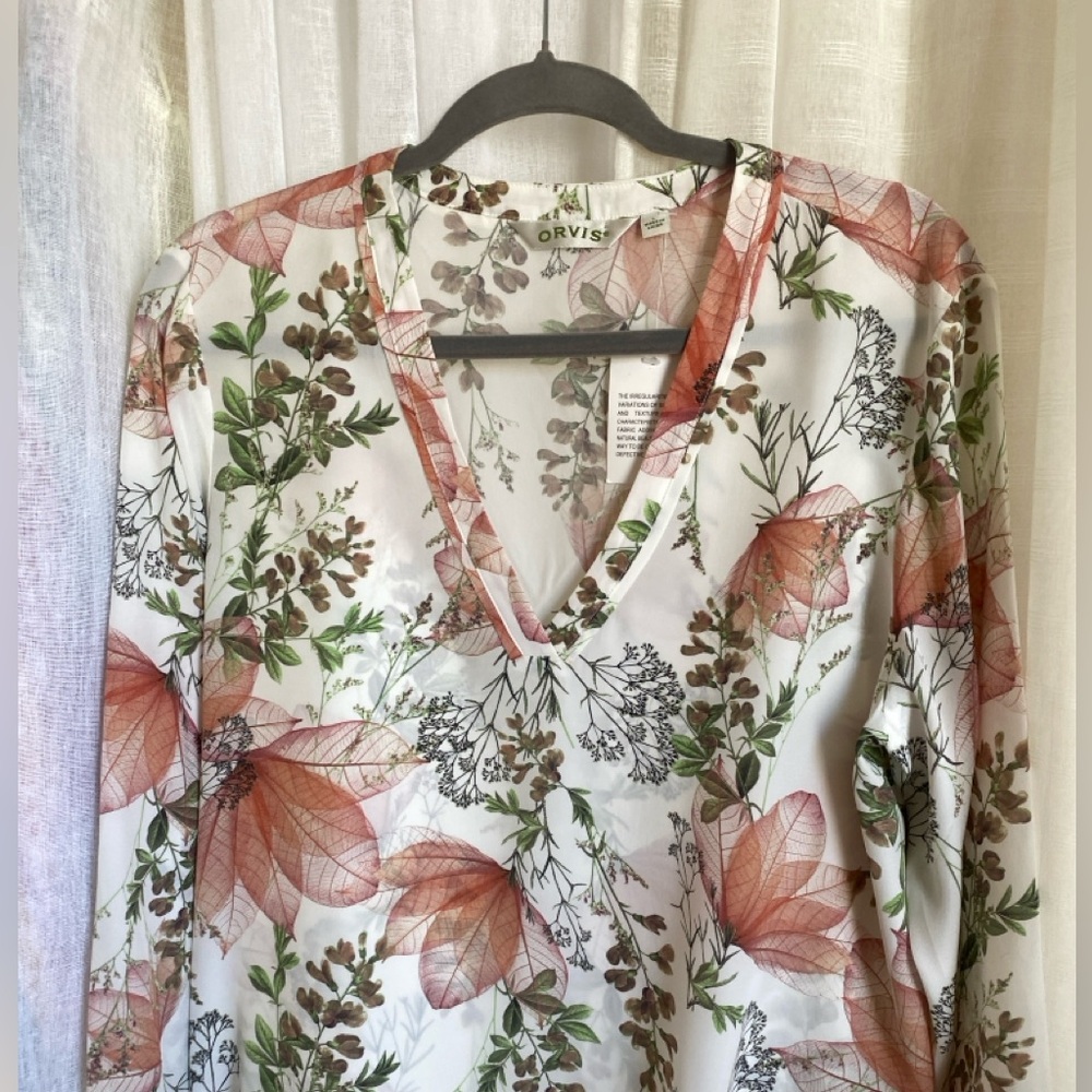 Orvis Women's 100% Silk Floral Button Up Blouse Size Large NEW - Picture 5 of 15
